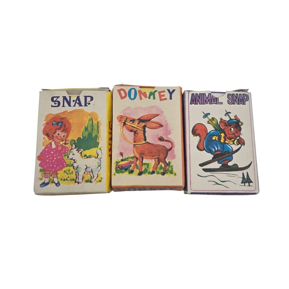 Vintage Card Games Set of 3 Snap Donkey Animal Snap Made in Hong Kong Retro Toys